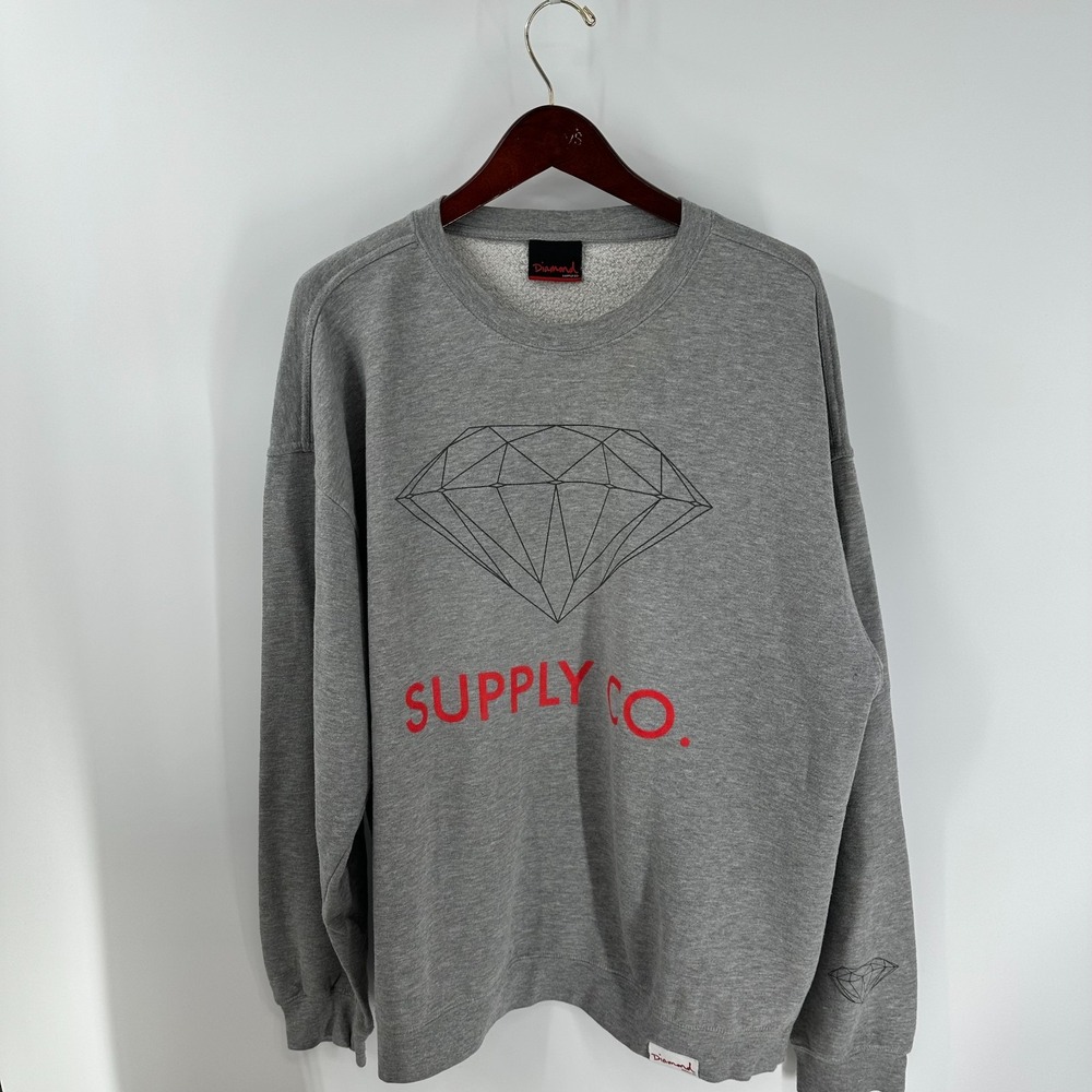 Diamond Supply Co. Crew Neck Graphic Spellout Pullover Sweatshirt Heather Gray